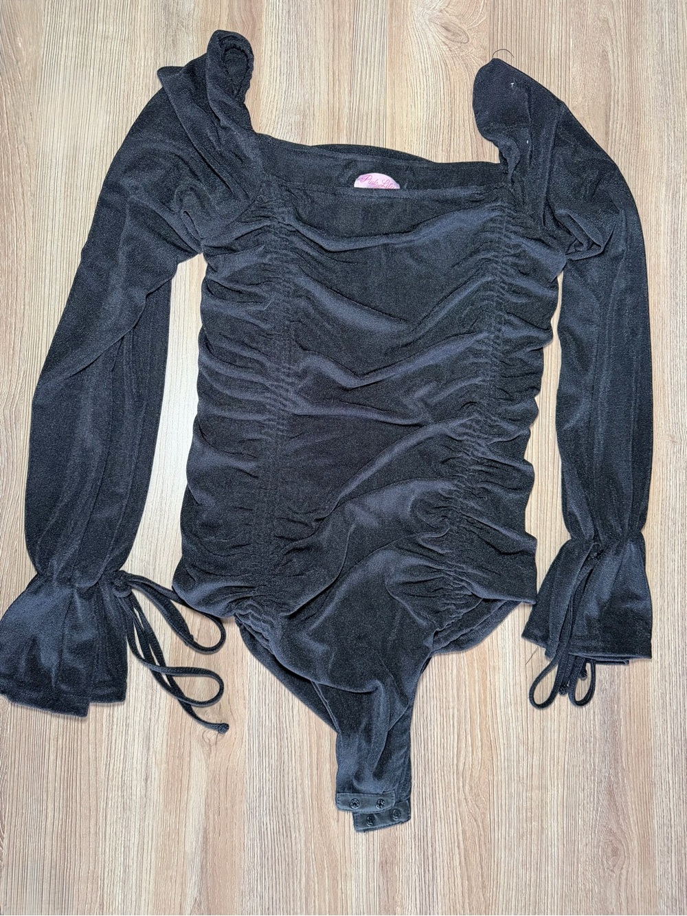 Black Ruched Long-Sleeve Bodysuit
